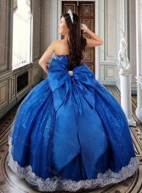 Ball Gown Beaded Royal Blue Sweet 16 Dress with Appliques and Bowknot