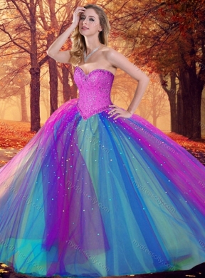 Custom Designed Multi Color Quinceanera Dress with Beading