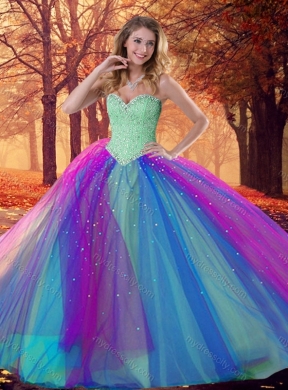 Custom Designed Multi Color Quinceanera Dress with Beading