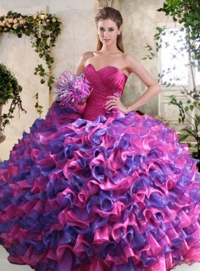 Eggplant Purple and Pink Sweet 16 Dress with Ruffled Layers