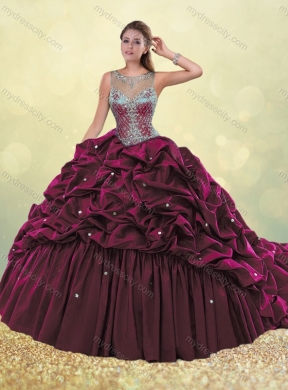 Lovely See Through Beaded and Bubble Quinceanera Dress in Dark Green