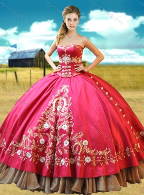 Elegant Really Puffy Taffetae Red Quinceanera Gown with Appliques and Beading
