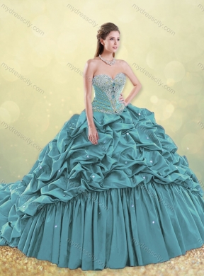 Elegant Taffeta Blue Quinceanera Dress with Beading and Bubbles