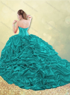 Elegant Taffeta Blue Quinceanera Dress with Beading and Bubbles