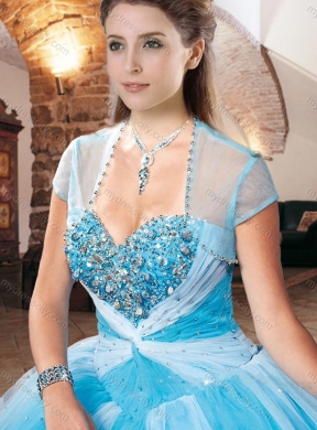 Exclusive Beaded Bust Baby Blue Sweet 16 Dress in Tulle
