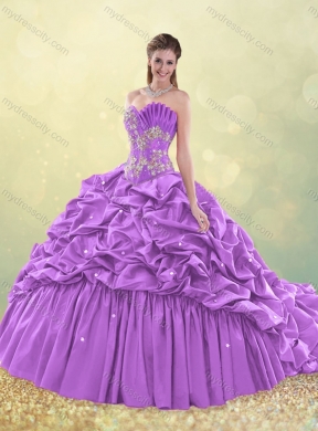 Exquisite Brush Train Taffeta Quinceanera Dress in Aqua Blue