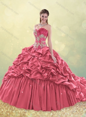 Exquisite Brush Train Taffeta Quinceanera Dress in Aqua Blue