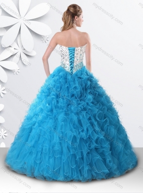 Latest  Princess Teal Sweet 16 Dress with Beading and Ruffles
