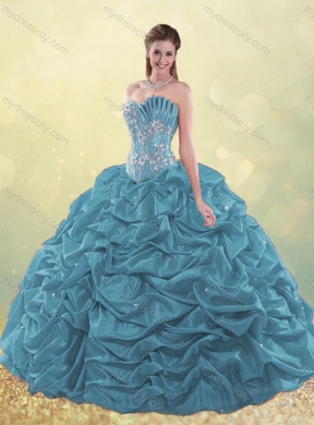 Latest Taffeta Teal Quinceanera Dress with Beading and Bubbles