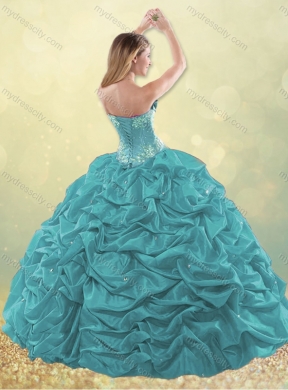 Latest Taffeta Teal Quinceanera Dress with Beading and Bubbles