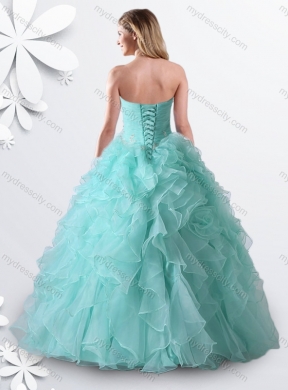 Princess Apple Green Quinceanera Gown with Beading and Ruffles