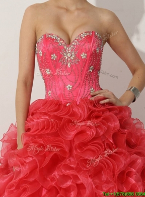 Promotional Princess Red Quinceanera Gown with Beading and Ruffles