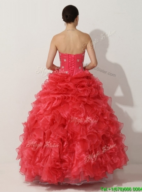 Promotional Princess Red Quinceanera Gown with Beading and Ruffles