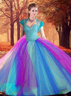 Beautiful Beaded Multi Color Quinceanera Dress in Tulle