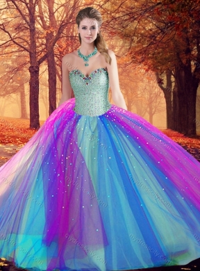 Beautiful Beaded Multi Color Quinceanera Dress in Tulle