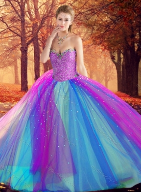 Beautiful Beaded Multi Color Quinceanera Dress in Tulle