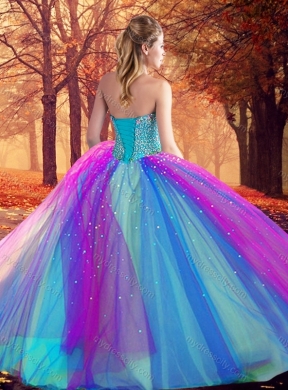 Beautiful Beaded Multi Color Quinceanera Dress in Tulle