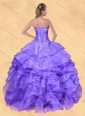 Big Puffy Applique Eggplant Purple Quinceanera Dress in Organza