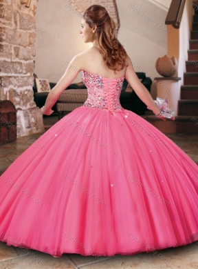 Cheap Beaded Bodice Really Puffy Quinceanera Dress in Hot Pink