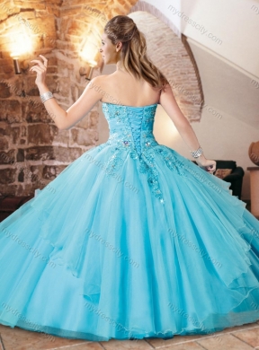 Exquisite Organza Applique with Beading Quinceanera Dress in Aqua Blue