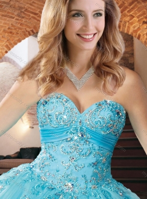 Exquisite Organza Applique with Beading Quinceanera Dress in Aqua Blue