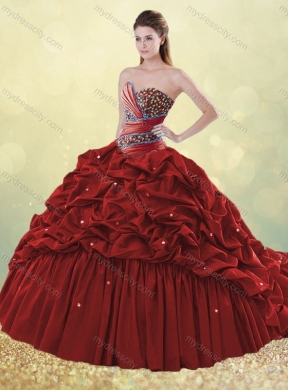 Luxurious Brush Train Taffeta Bubble Quinceanera Dress in Turquoise