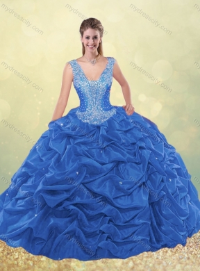 Unique Beaded Bodice Straps Taffeta Quinceanera Dress with Bubbles