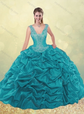 Unique Beaded Bodice Straps Taffeta Quinceanera Dress with Bubbles