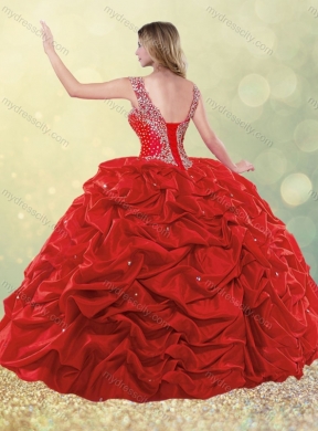 Unique Beaded Bodice Straps Taffeta Quinceanera Dress with Bubbles