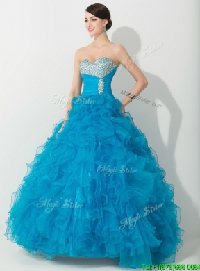 Unique Princess Baby Blue Quinceanera Gown with Beading and Ruffles