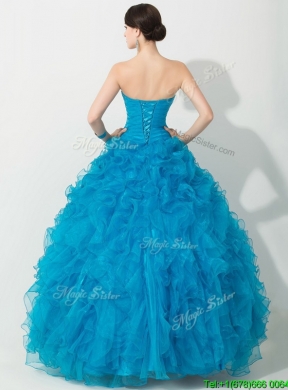 Unique Princess Baby Blue Quinceanera Gown with Beading and Ruffles