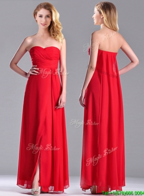 Beautiful Sweetheart Chiffon Ruched Red Bridesmaid Dress in Ankle Length 115.77