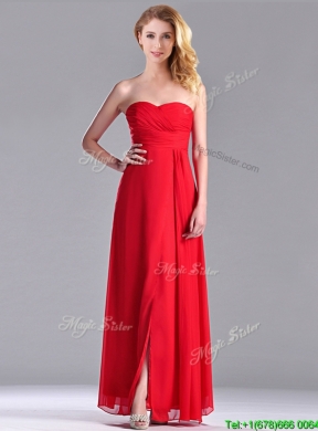 Beautiful Sweetheart Chiffon Ruched Red Bridesmaid Dress in Ankle Length 115.77