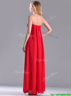 Beautiful Sweetheart Chiffon Ruched Red Bridesmaid Dress in Ankle Length 115.77