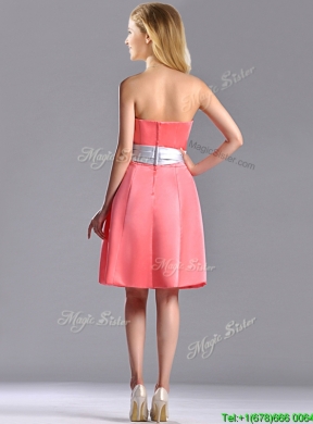 Best Selling Watermelon Knee Length Dama Dress with Silver Bowknot