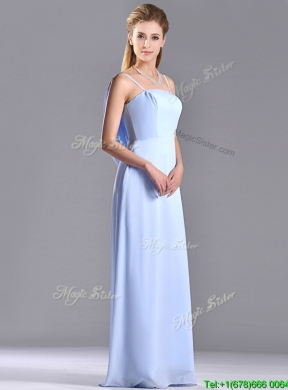 Cheap Chiffon Spaghetti Straps Long Dama Dress with Zipper Up