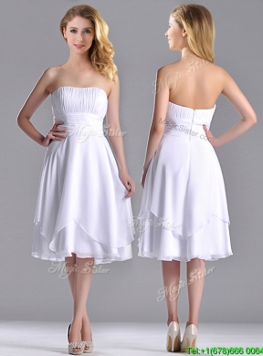 Cheap Strapless Chiffon White BridesmaidDress with Ruched Decorated Bust