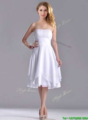 Cheap Strapless Chiffon White BridesmaidDress with Ruched Decorated Bust