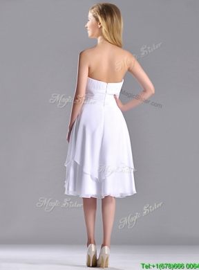 Cheap Strapless Chiffon White BridesmaidDress with Ruched Decorated Bust