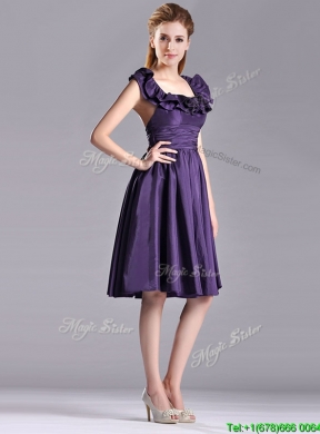 Elegant Halter Top Backless Short  Dama Dress in Dark Purple