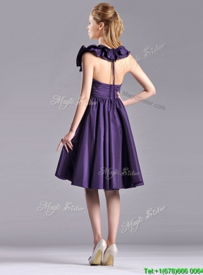 Elegant Halter Top Backless Short  Dama Dress in Dark Purple