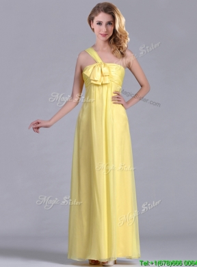 Exclusive One Shoulder Chiffon Yellow Dama Dress in Ankle Length