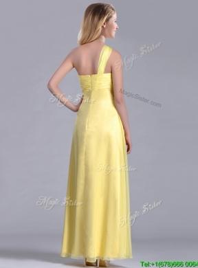 Exclusive One Shoulder Chiffon Yellow Dama Dress in Ankle Length