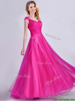 Exclusive Organza Beaded Top Hot Pink Dama Dress with Cap Sleeves