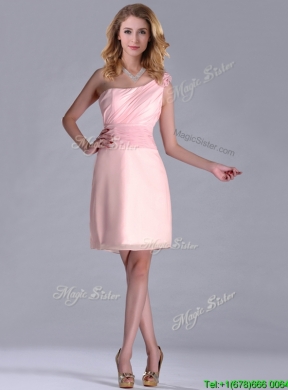 Exquisite One Shoulder Side Zipper Dama Dress in Baby Pink