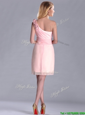 Exquisite One Shoulder Side Zipper Dama Dress in Baby Pink