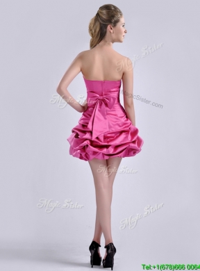 Latest A Line Bubble and Bowknot Taffeta Dama Dress in Hot Pink