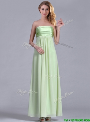 Latest Strapless Yellow Green Chiffon Dama Dress in Ankle Length