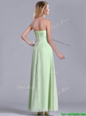 Latest Strapless Yellow Green Chiffon Dama Dress in Ankle Length