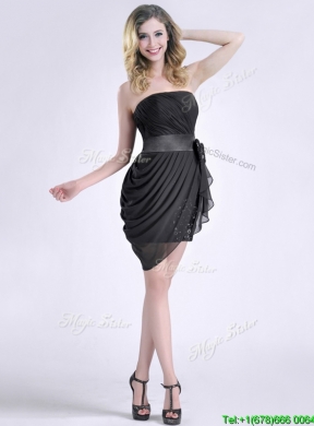 Lovely Column Bowknot Short Dama Dress in Chiffon and Sequins